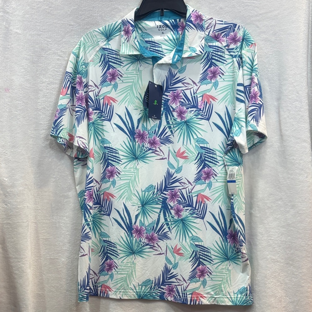 Izod Men's Casual Shirt with Tropical Print - Blue, Purple, Green Size‎ XL